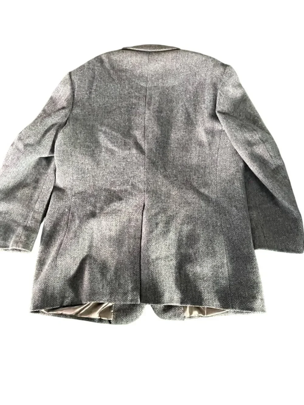 Holland & Sherry Mens Wool Herringbone Blazer In Gray With Satin Lining Size XL
